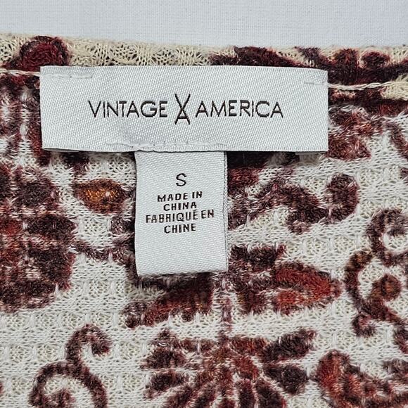 Vintage America Waffle Knit Top Style Lara Size S LS Paisley Boho Peasant - Picture 2 of 8